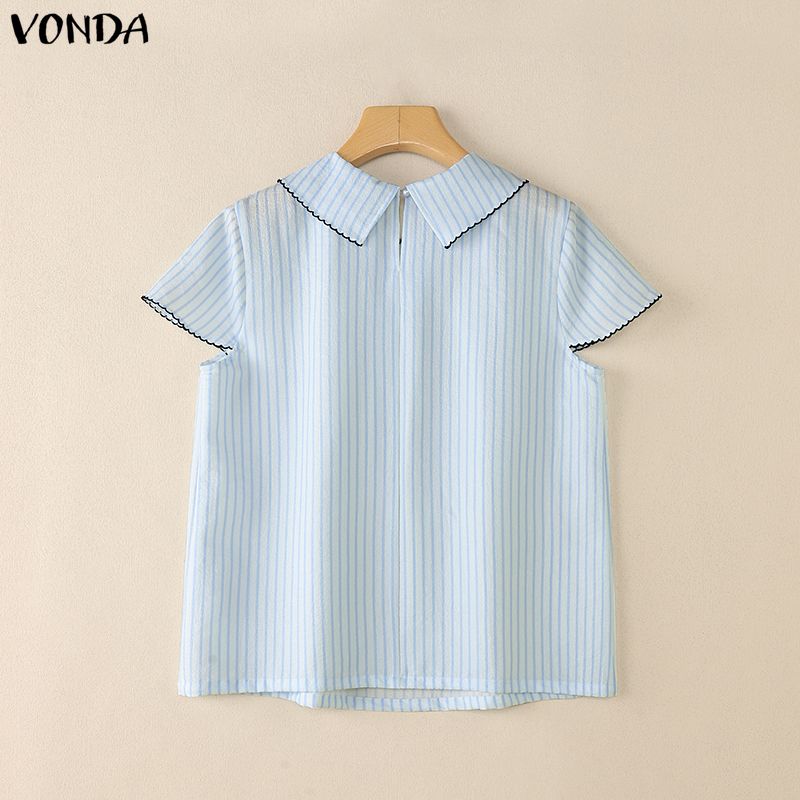 VONDA Summer Women Striped Print Casual Short Sleeve Blouse T-shirts