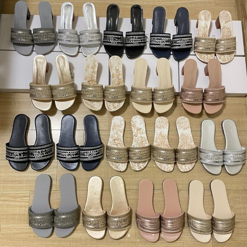 Spring Rhinestone Embroidery with Slippers Women Wear Beach Shoes Sheepskin Flat Sandals