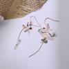 1 Pair Women Earrings Fan Crane Asymmetry Jewelry Animal Pendant Faux Pearl Painted Hook Earrings for Dating