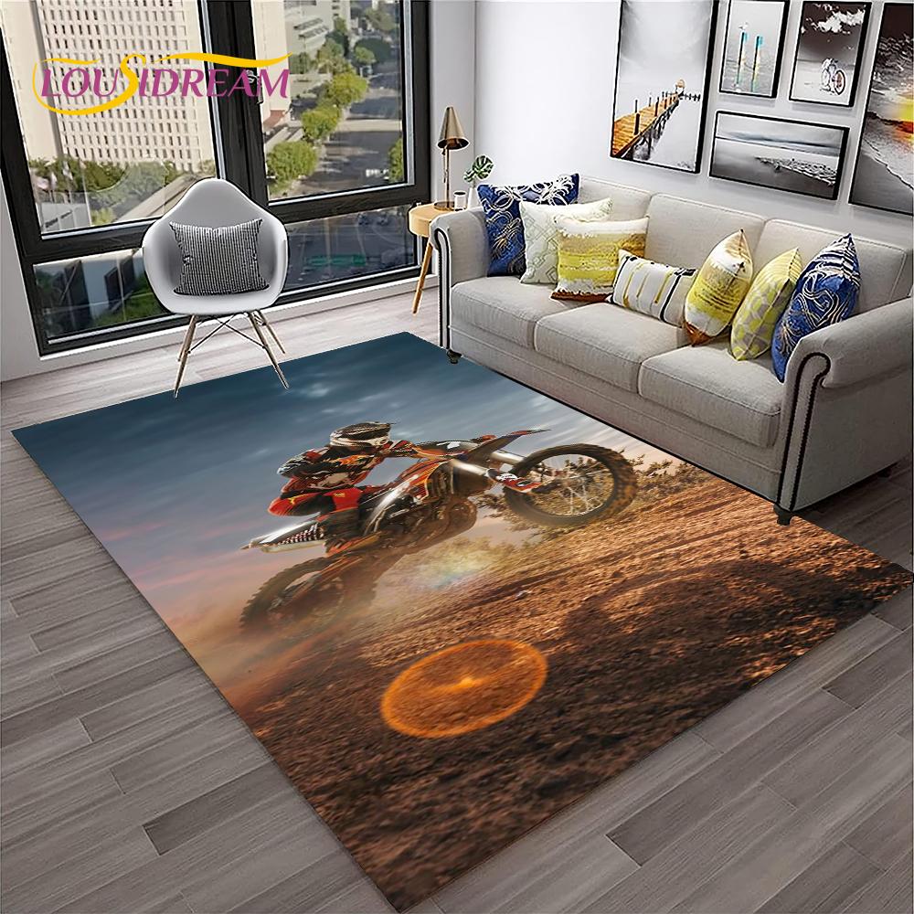 Racing Moto Off Road Motorcycle Carpet Rug for Home Living Room Bedroom Sofa Doormat Decor,Kid Play Area Rug Non-slip Floor Mat