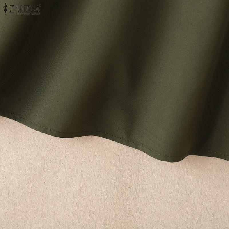 ZANZEA Women Casual V-neck Solid Color 3/4 Sleeve Loose Blouse