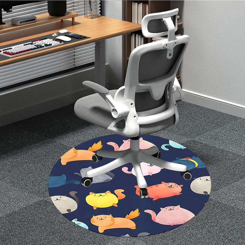 1pc Cats Pattern Office Round Area Rug, Under Office Chairs Bedroom Living Room Home Decor, Room Deco 80cm