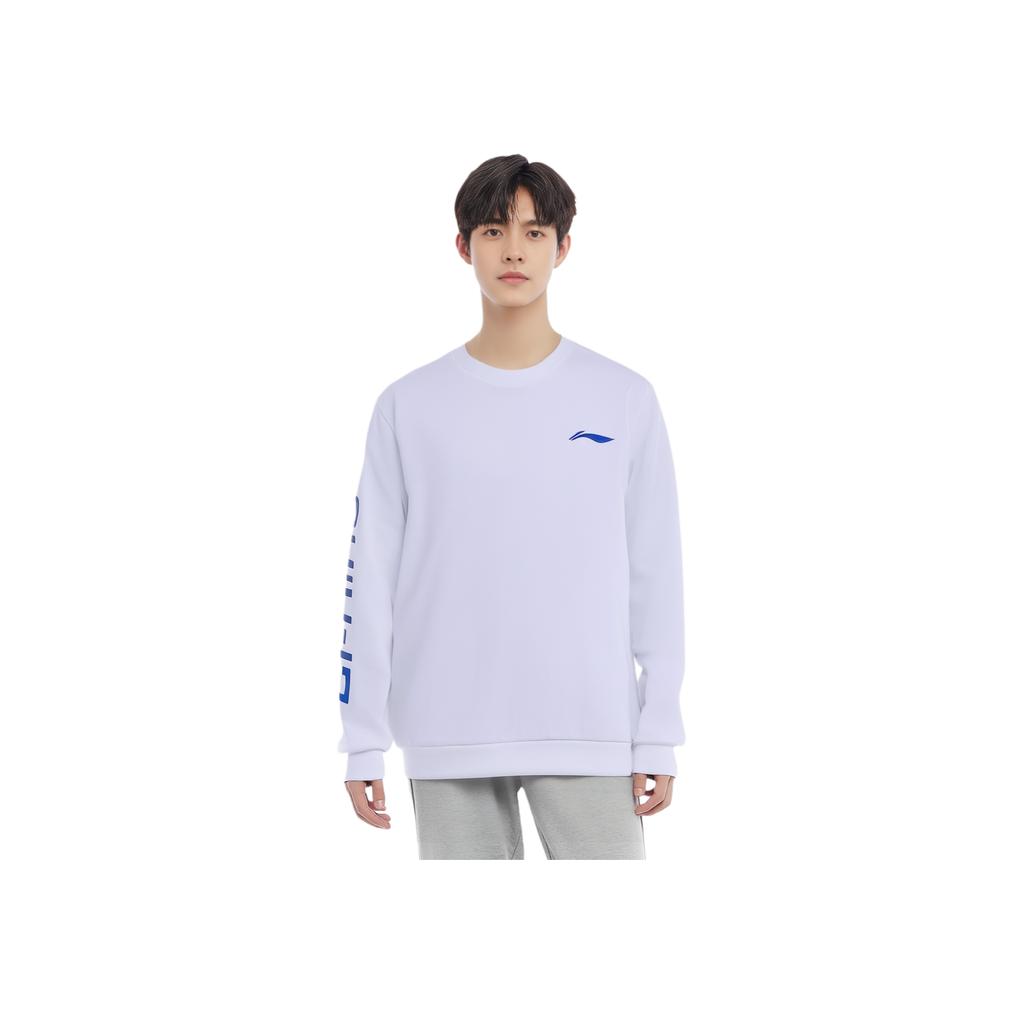 Li Ning Logo Letter Print Sports Crewneck Sweatshirt Unisex Sweatshirt White AWDS415-2