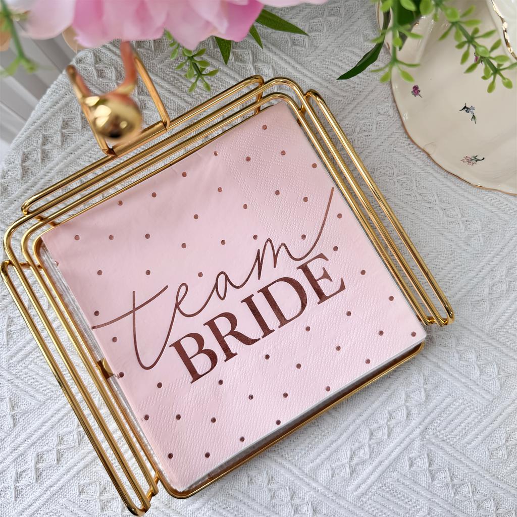 16-Pack 3-Ply Pink Team Bride Golden Foil Napkins for Wedding, Disposable Paper Napkins for Hotel, Restaurant, Party Decorations