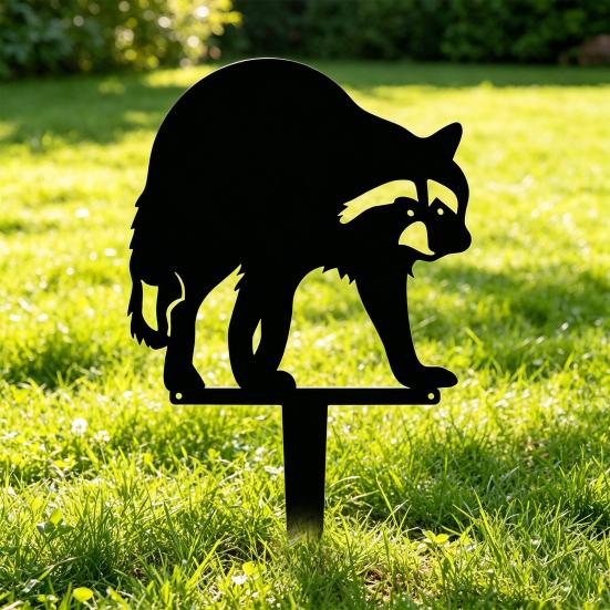 Cute Raccoon Metal Garden Stake Black Raccoon Silhouette Decorative Yard Art for Garden Lawn Pathway Decor Gift for Nature Wildlife Lovers