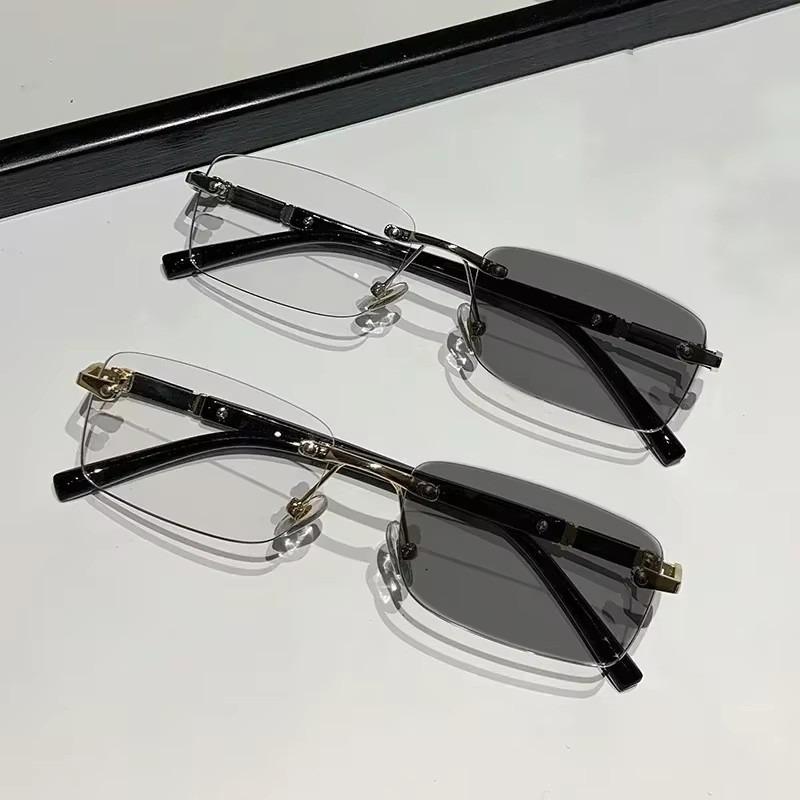 Square Rimless Photochromic Glasses Men Women Business Anti Blue Light Casual Flat Light Computer Mirror
