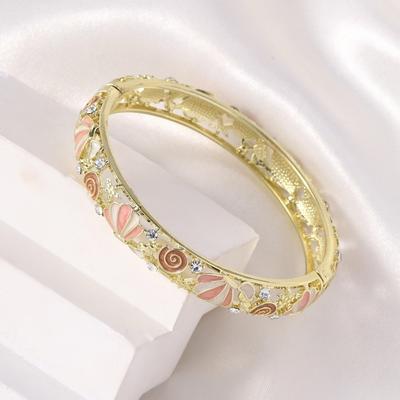 Enamel Vintage Cloisonne Bangle Rhinestone Hollow Flower Crystal Bangle Chinese Traditional Women's Hand Bracelet