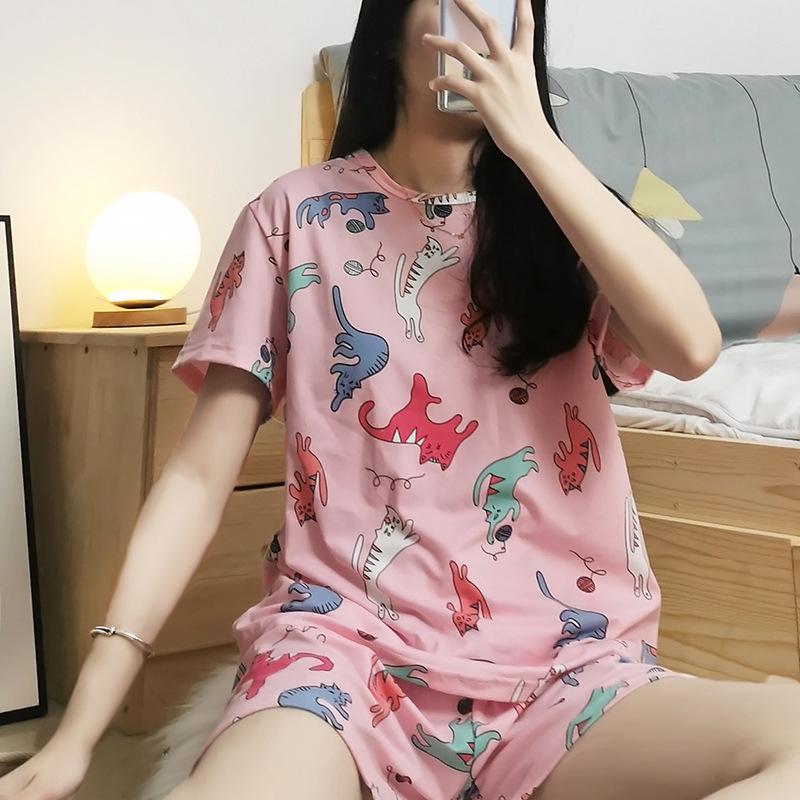 Women's Summer Cartoon Pajama Set - Cute Korean Style Christmas Short Sleeve & Shorts Homewear