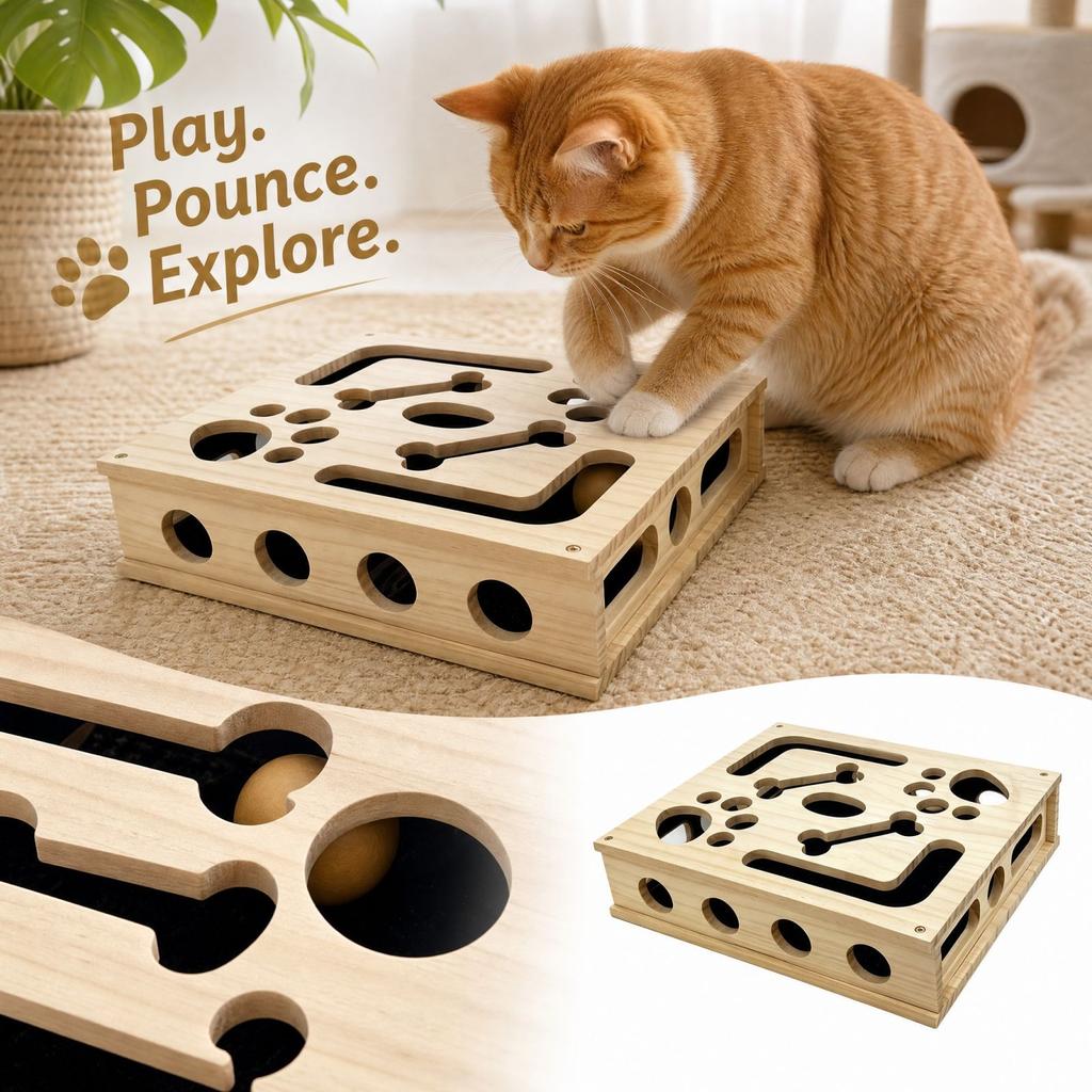 Wood Maze Toy - Fun Interactive Puzzle for Cats and