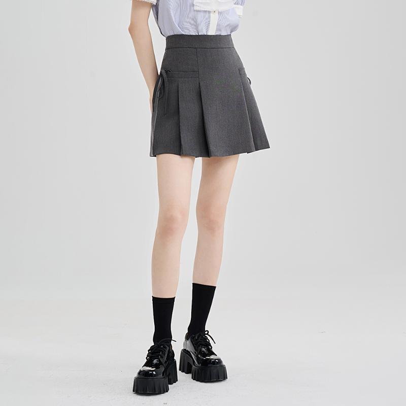 Серая плиссированная юбка на шнуровке для женщин — фото 5