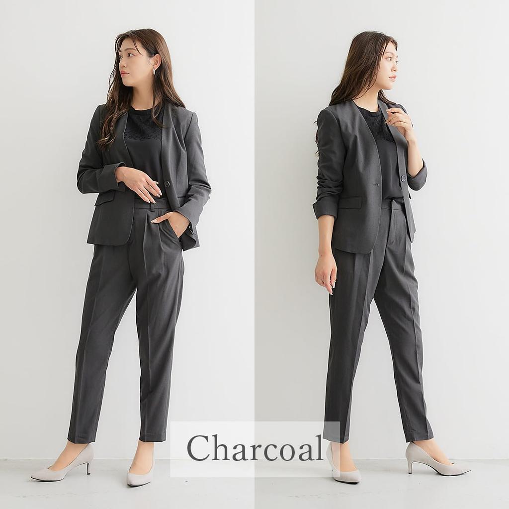 Zakelijk Kraagloos Wervingspak [RIRIYĀNO] Damesbroekpak, Pak, Pak, (Maat 19, Antraciet)