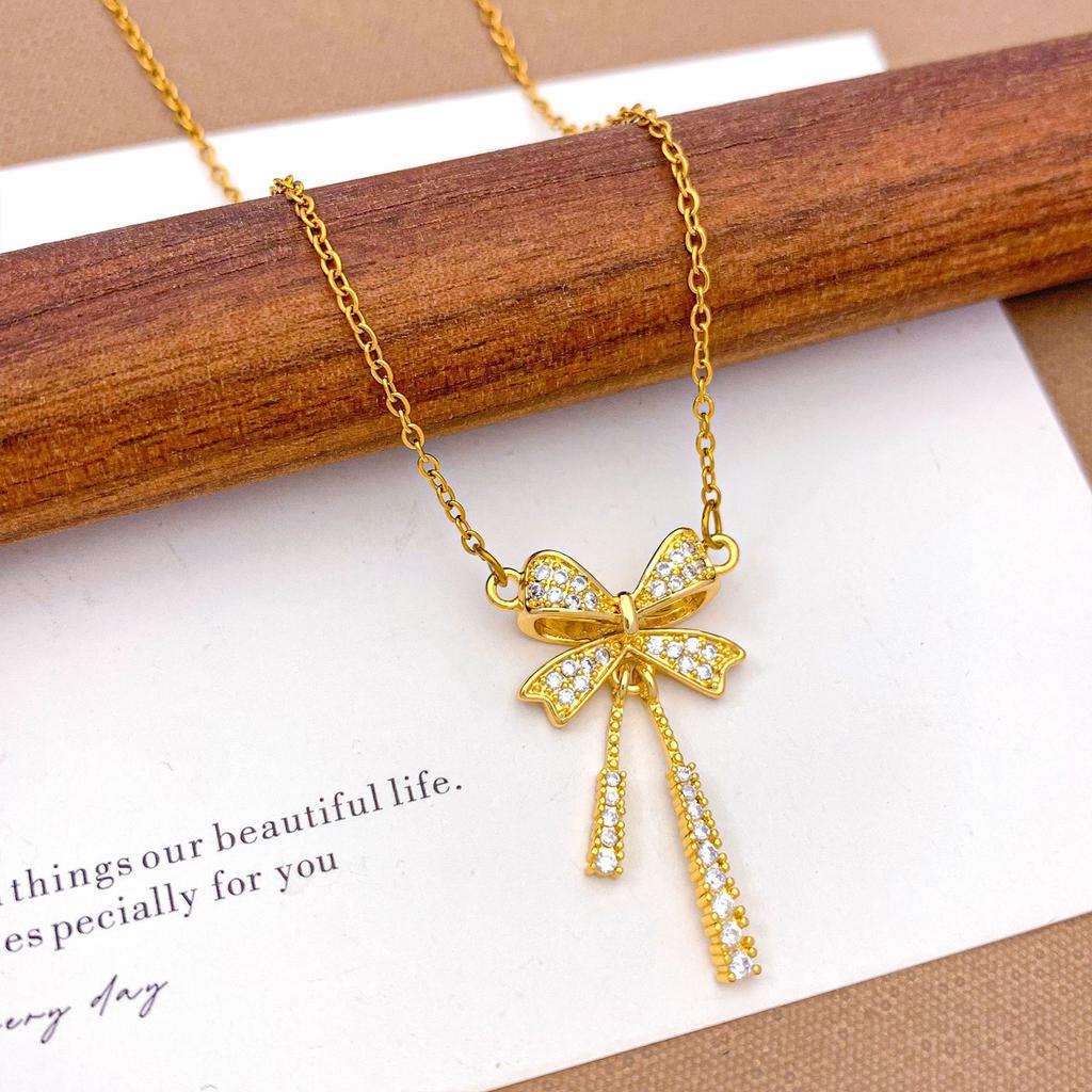 Necklace New Ribbon Bow Necklace Accessories Women's ins Style Niche Design Sense Fashion Versatile Clavicle Chain Women