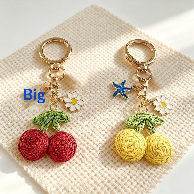 Handwoven Cherry And Starfish Pendant Women'S Beach Bag Decor Keyring Vacation Bohemian Keychain Jewelry Accessories