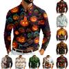 Men's Long Sleeve Polo Shirt Lightweight Breathable Mesh Fabric Halloween Print Casual Collar Shirt for Fall Autumn Wear
