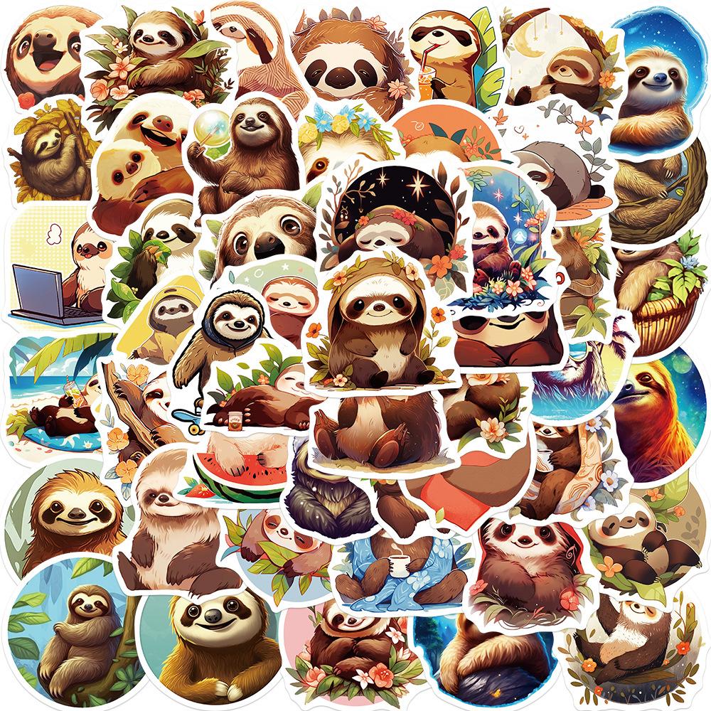 50 Cartoon Sloth Doodle Stickers Decorative Guitar Notebook Suitcase DIY Waterproof