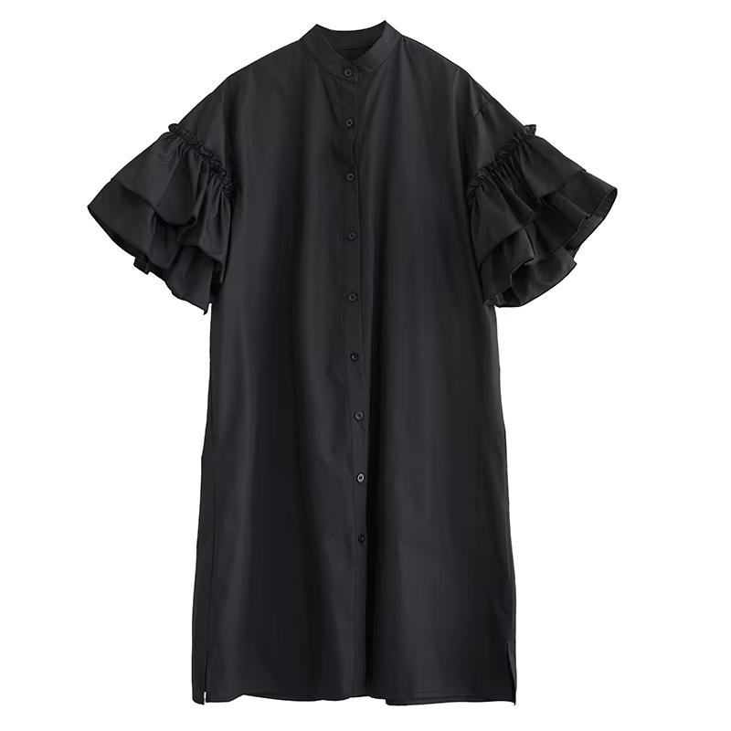 

Xitao Однобортное платье с оборками на рукавах GMM1328 One Size чёрный