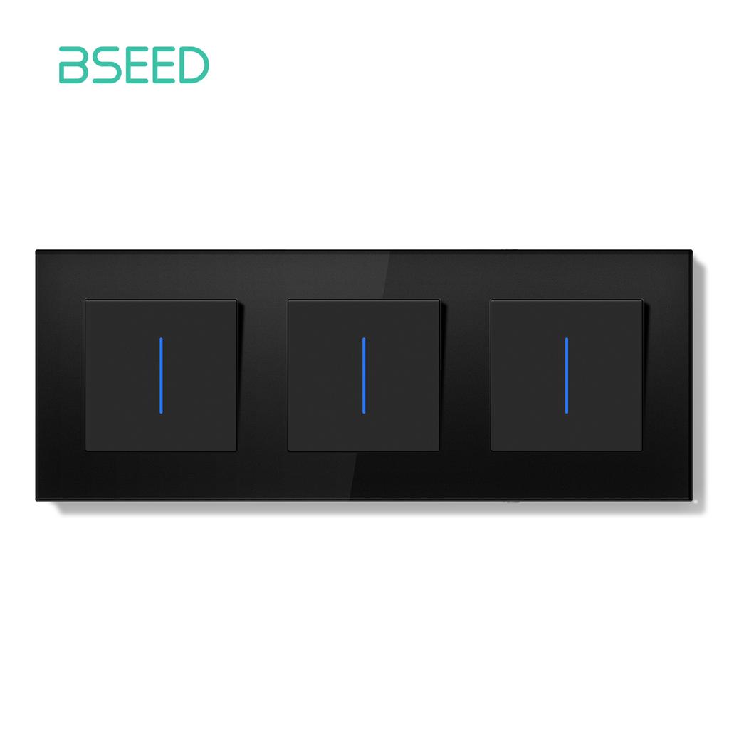 BSEED 1/2Gang Wall Light Switch Mechanical Double Button Switch 1Way With LED EU Sockets USB 20W Type-c Power Ports Glass Panels