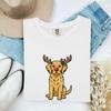 Retriever Dog Shirt Dog Xmas Gift Women Illustration Tee Dog T-Shirt Puppy Fan Canine Tshirt Holiday Graphic Doodle Deer Antlers Tshirt