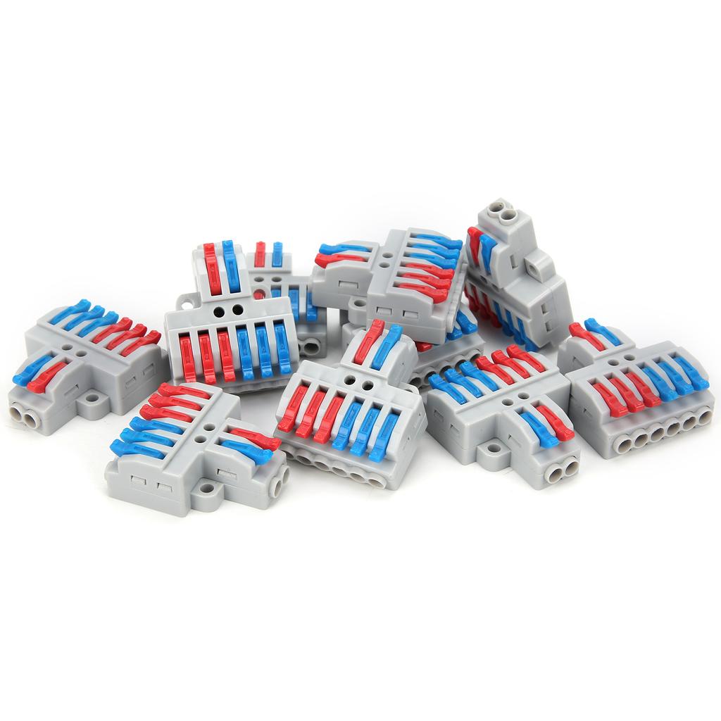 10Pcs Wire Conductor Connector 2in6out with Fixed Hole 4mm Splitter Fast Terminal Block 600V