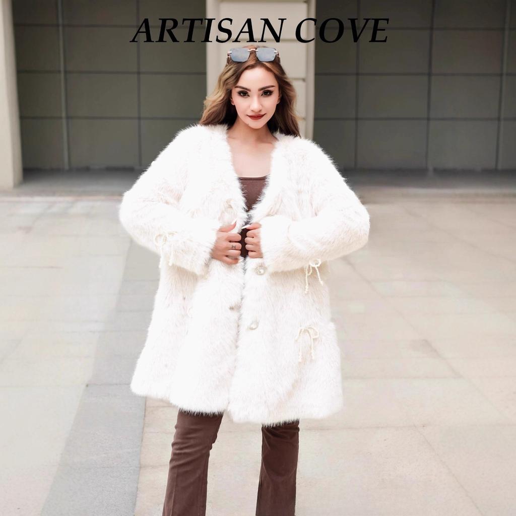 Retro Winter Medium length Coat for Women Imitation Fur