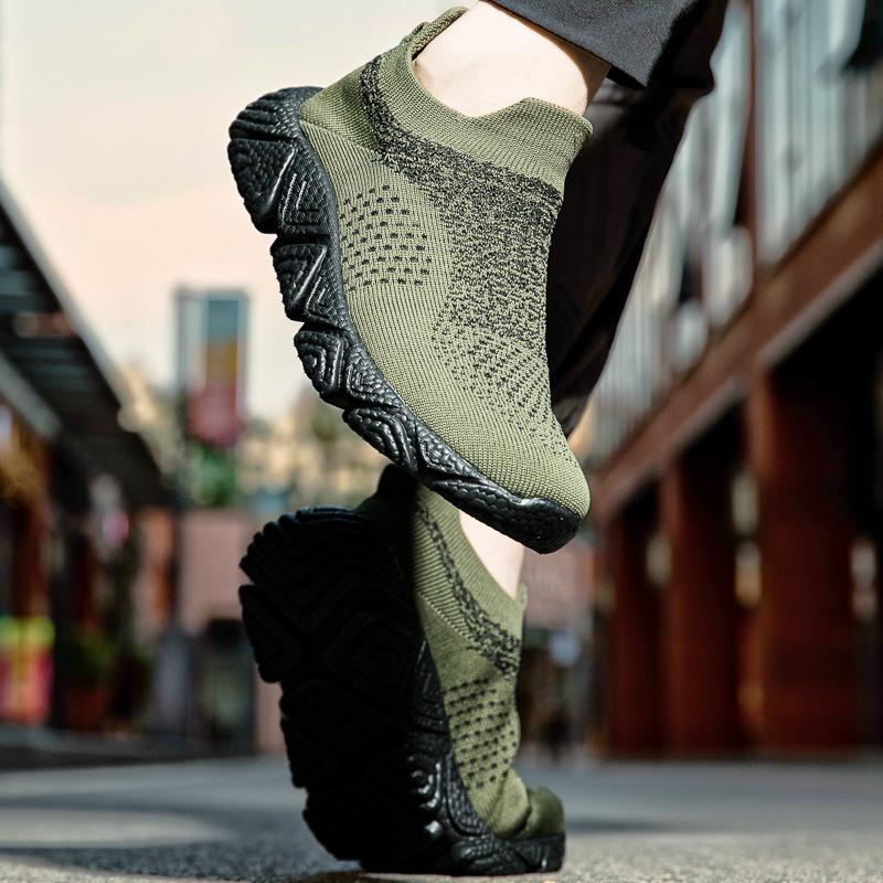 New mid-tube fly-woven upper casual shoes fashionable men's platform sports shoes lazy shoes running shoes