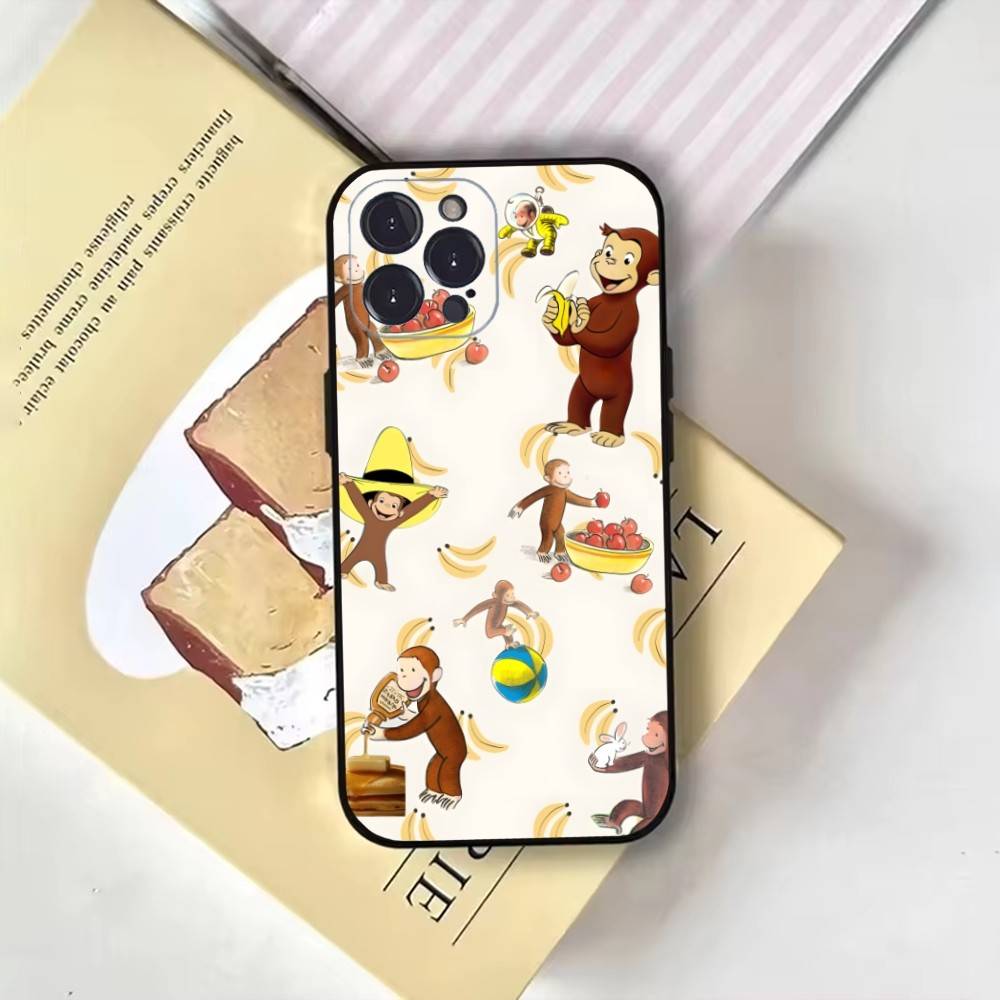 Cute monkey curious george pattern Phone Case For iPhone17,16,15,14,13,12,11 Plus,Pro Max,Soft Black Cover