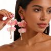 Multi Layer Pendant Petal Lafite Grass Woven Tassel Earrings for Women's Fashion Temperament, Versatile Earrings