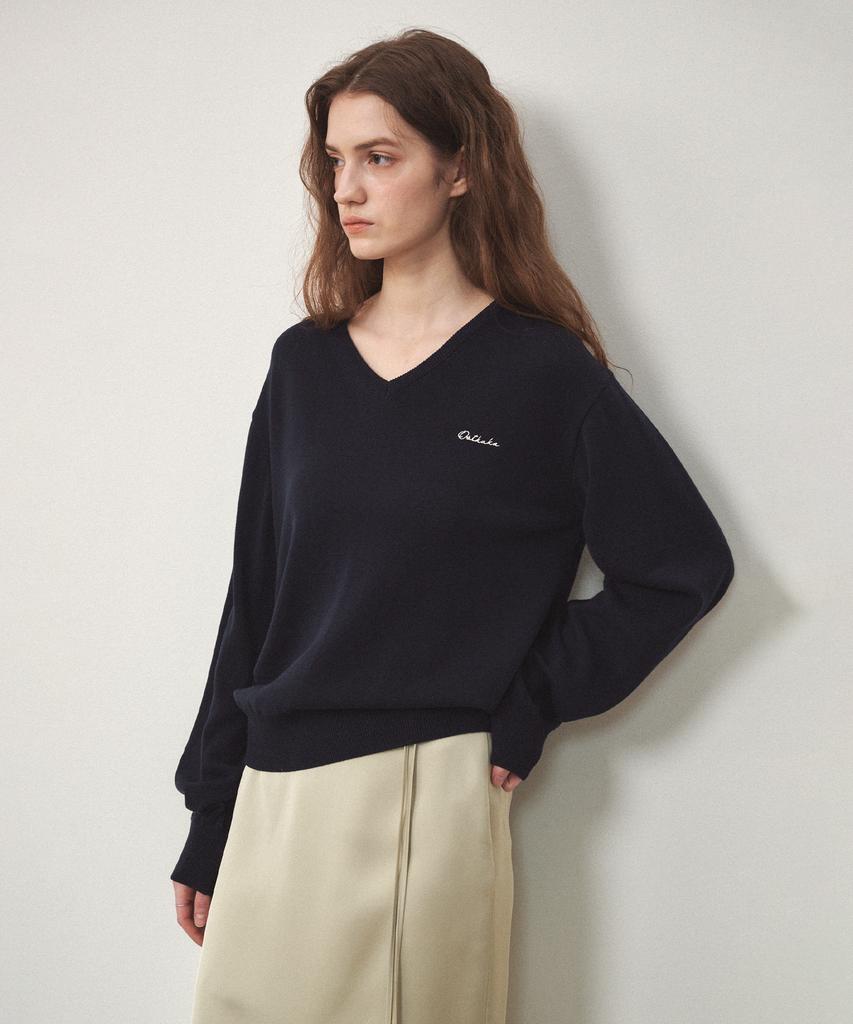 OSTKAKA Cotton V-Neck Pullover Navy