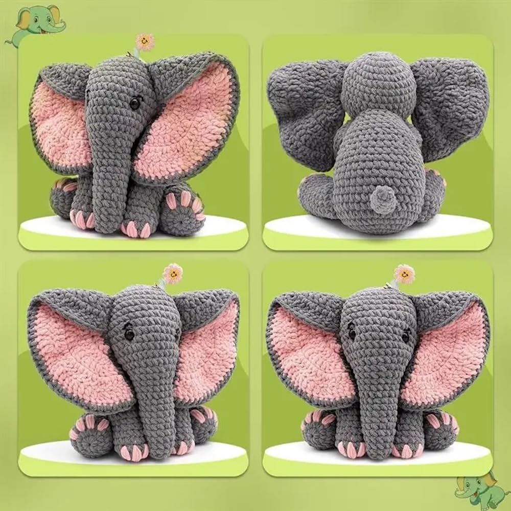 Crochet Amigurumi Kit Elephant Stuffed Animal Knitting Handmade Set Yarn Needlework Beginners Children Adults Crochet Amigurumi Needle Cotton With