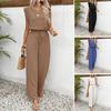 Baizihuahu Damen Sommer 2-teilige Sets, Ärmelloses Oberteil mit Rundhalsausschnitt und Spitzenbesatz und Weiter Beinlange Hose Lässige Reise-Urlaubs-Outfits