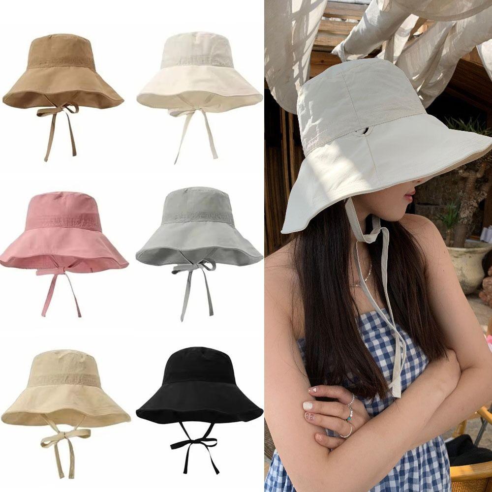 UV Protected Sunscreen Bucket Hat with Drawstring Quick-drying Sun Hat Wide Brim Fisherman Hat for Summer Outdoor Activities