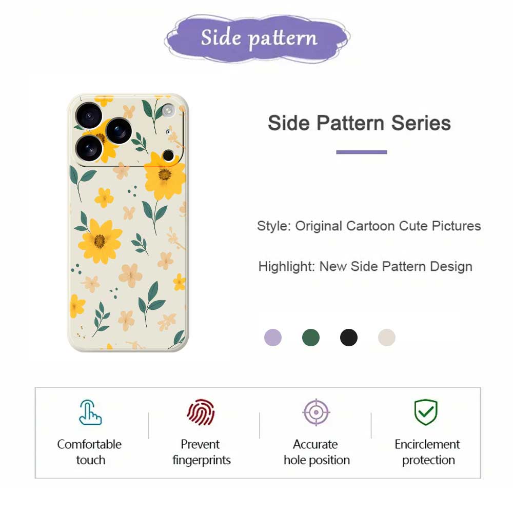 For iPhone 17 Pro Max Case Yellow Floral and Leaves Pattern Printing Straight Edge TPU Phone Back Cover