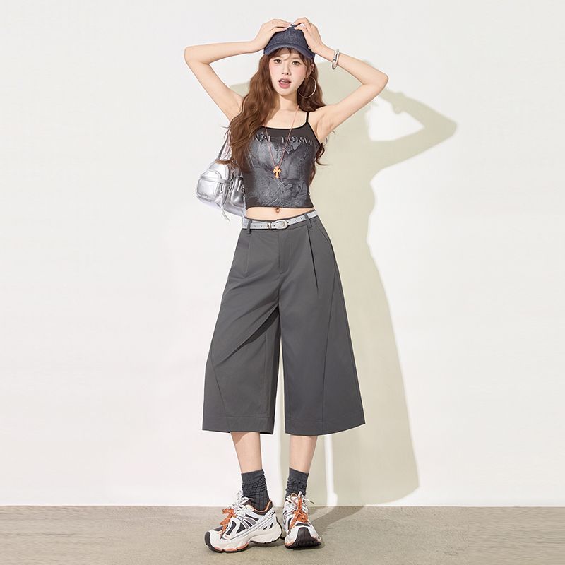 Pleated Design Curved Cropped Capri Pants For Men Women Draped Loose Straight Quick Dry Casual Pants Trendy Versatile Slimming FigureFlattering Cut