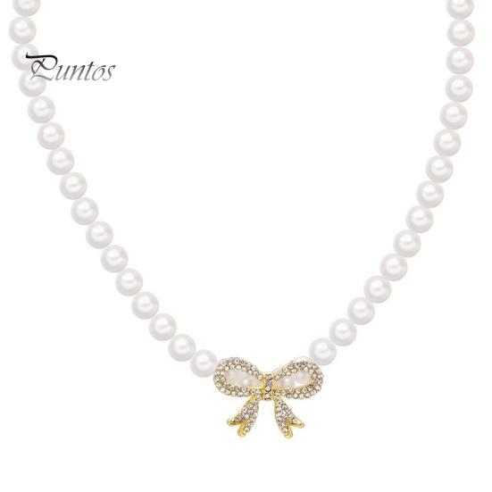 

Белое искусственное жемчужное колье, ожерелье из искусственного жемчуга с кубическим цирконием, бант, свадебные украшения для женщин белый