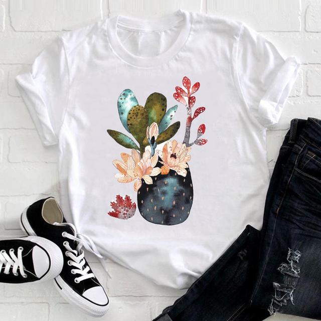 Watercolor Flower Cute Ladies T-shirt Women 90s Trend Fashion Short Sleeve Clothes Print Tshirt Graphic Female Tee Top