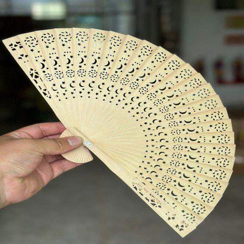 Sandalwood Fan, Original Wood Fan, Ancient Style Folding Sandalwood Fan, Chinese Style Handmade Wooden Fan, Sandalwood Folding Fan, Hollow-Carved