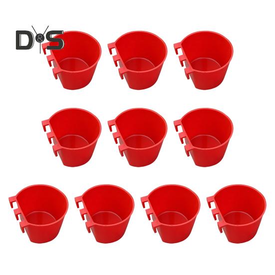 

10 шт., чашки для куриных клеток, подвесные кормушки, миски для корма для птиц, клетка для кроликов, кормушка для домашних животных, попугаев, домашней птицы, голубей, проволочная клетка S красный