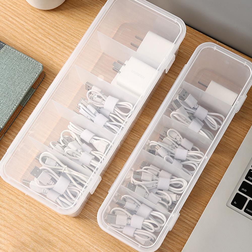 3 Pack Transparent Cable Organizer Boxes with Secure Snap Dust Cover for Organizing Tech Accessories and Small Personal Items