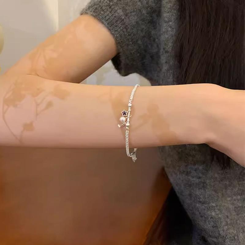 Pure Silver Star Bracelet for Women Delicate Sweet Light Luxury Niche Design Bracelets New Exquisite and Versatile Star Jewelry