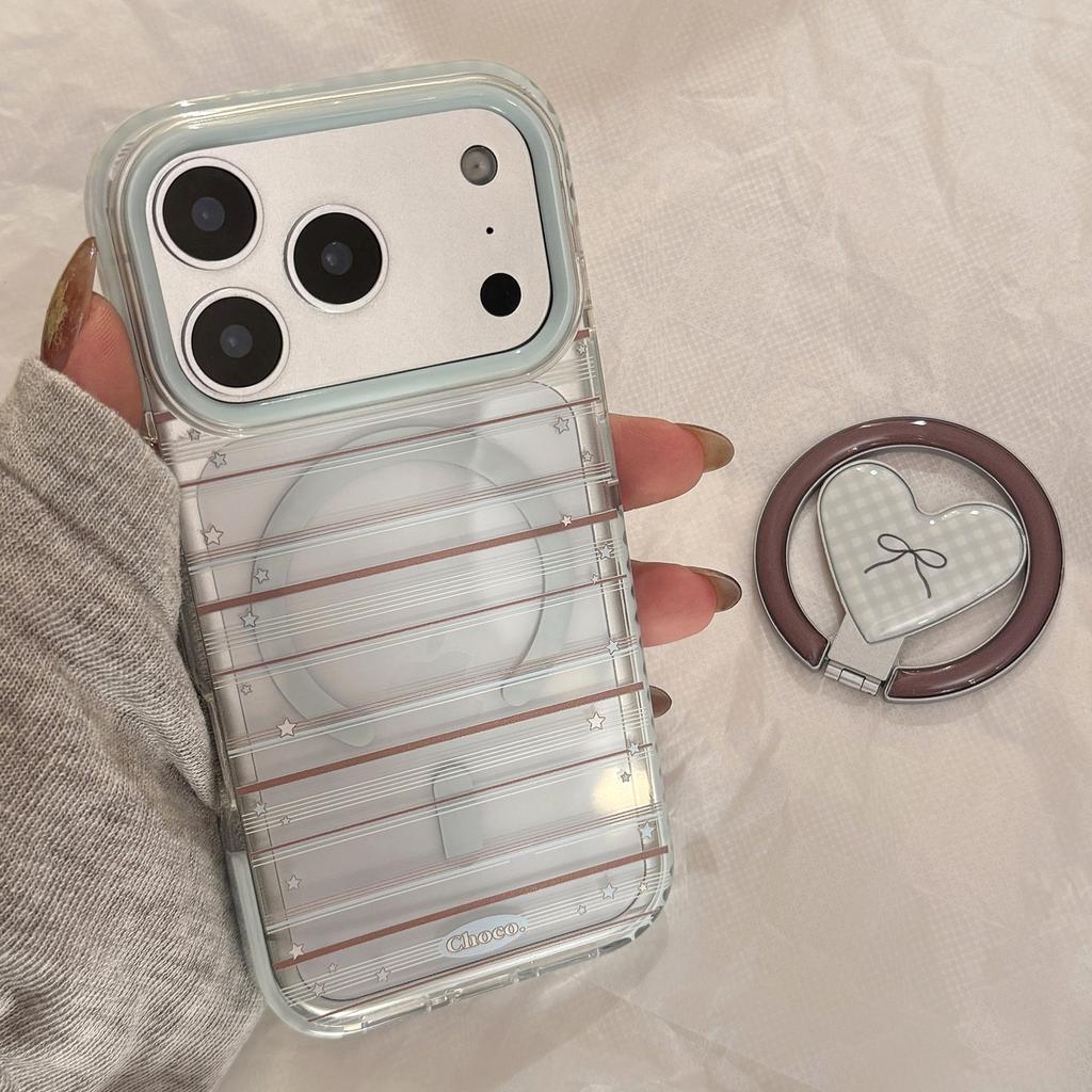 Love Magnetic Holder for Apple 17 Promax Phone Case 15 Blue Brown Bow for IPhone 16 Korean 13 Soft