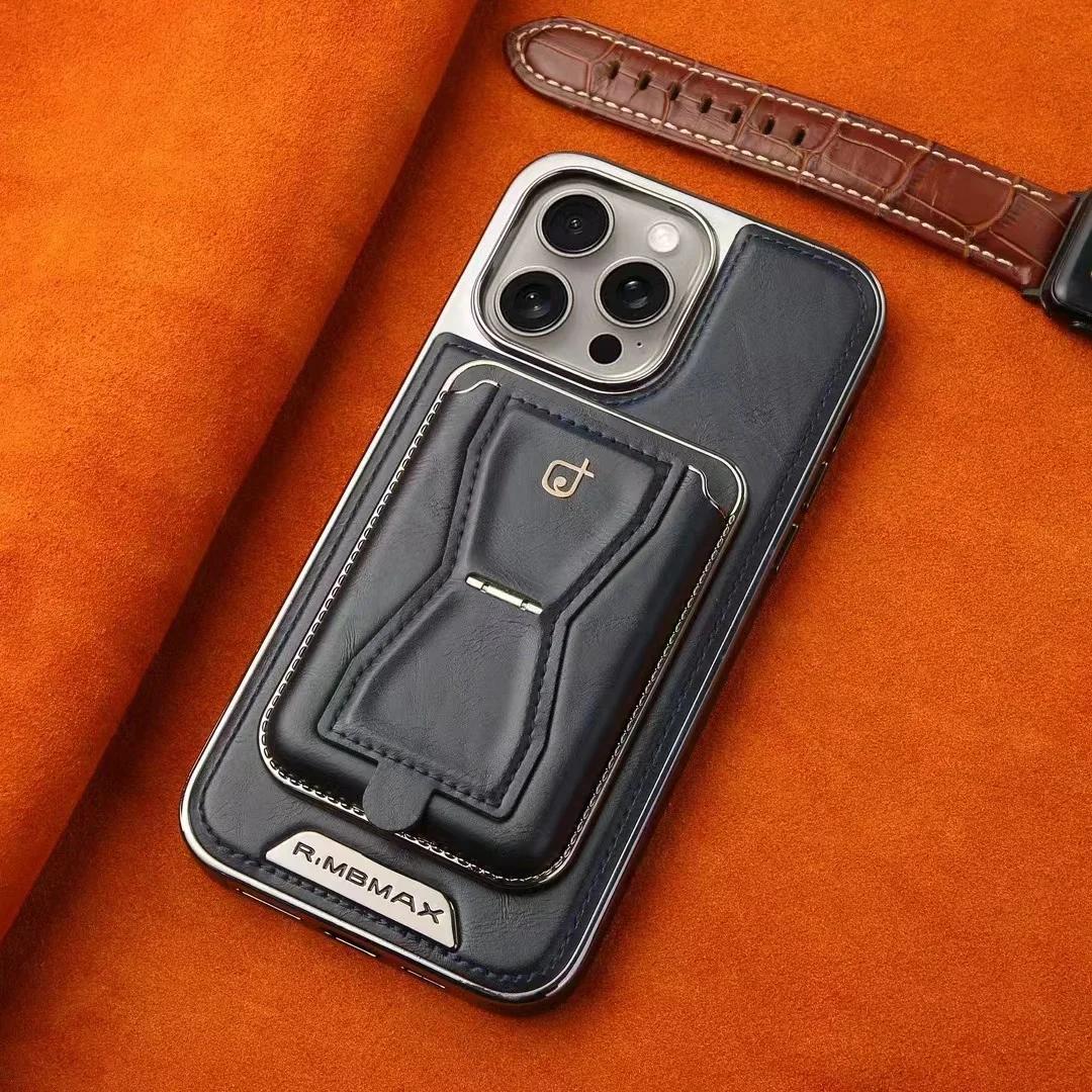 

2 in 1 Magnetic Wallet Invisible Kickstand Leather Case for IPhone 15 Pro Max 15Plus 14 13 12 Phone Cards Solt Bag Holder Cover For IPhone 12ProMax Темно-синій