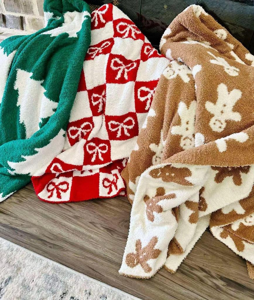 Custom Knit Half-Velvet Gingerbread Man Christmas Blanket - Non-Shedding Holiday Gift