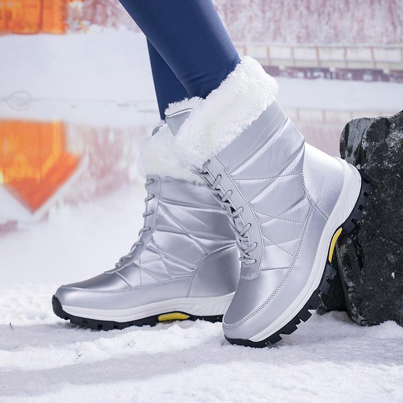 Lace-up Anti-splashing Snow Boots Women's Velvet Thick-soled Warm Winter Shoes Non-slip High-top Northeast Large Cotton Shoes Large-size Women's Shoes