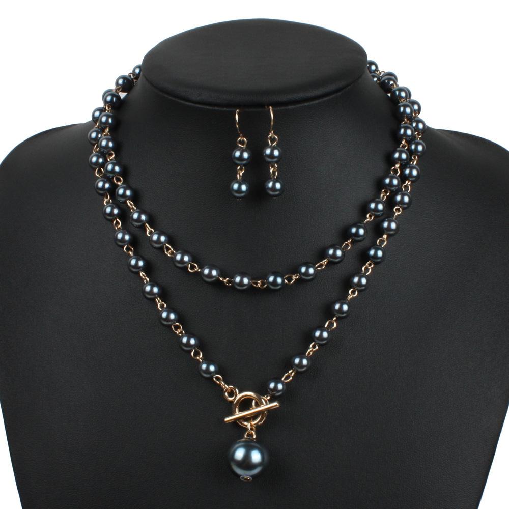 

European and American fashion pearl necklace adjustable neck chain, multi-color long sweater chain set 7100