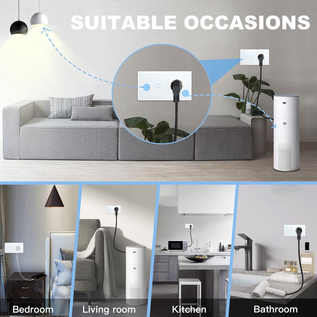 BSEED 1/2/3Gang Touch Light Switch 1/2/3Way Sensor Stair Switches Plus Wall Socket EU Standard Glass Panel Blue Back Light 10A