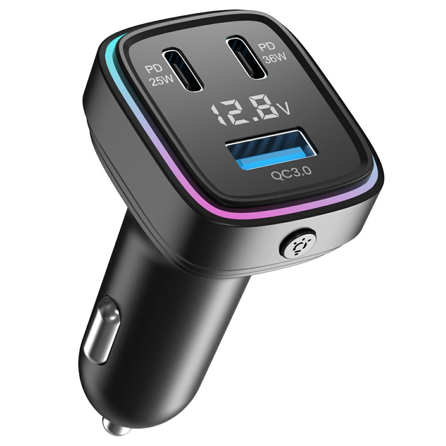 

GE13 Voltage Display 3-Port Fast Charging Car Charger with Colorful Ambient Light