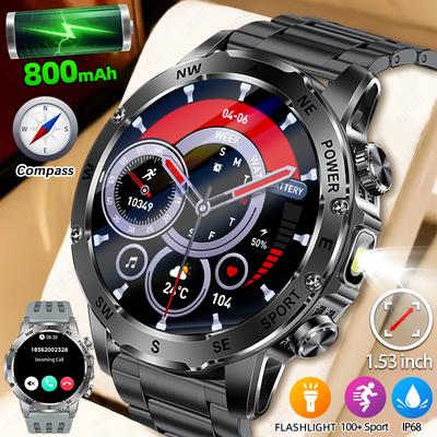 SACOSDING 800mAh Large Capacity Battery Smart Watch Men's Outdoor Compass Flashlight IP68 Sports Fitness Voice Calling Man Smartwatch