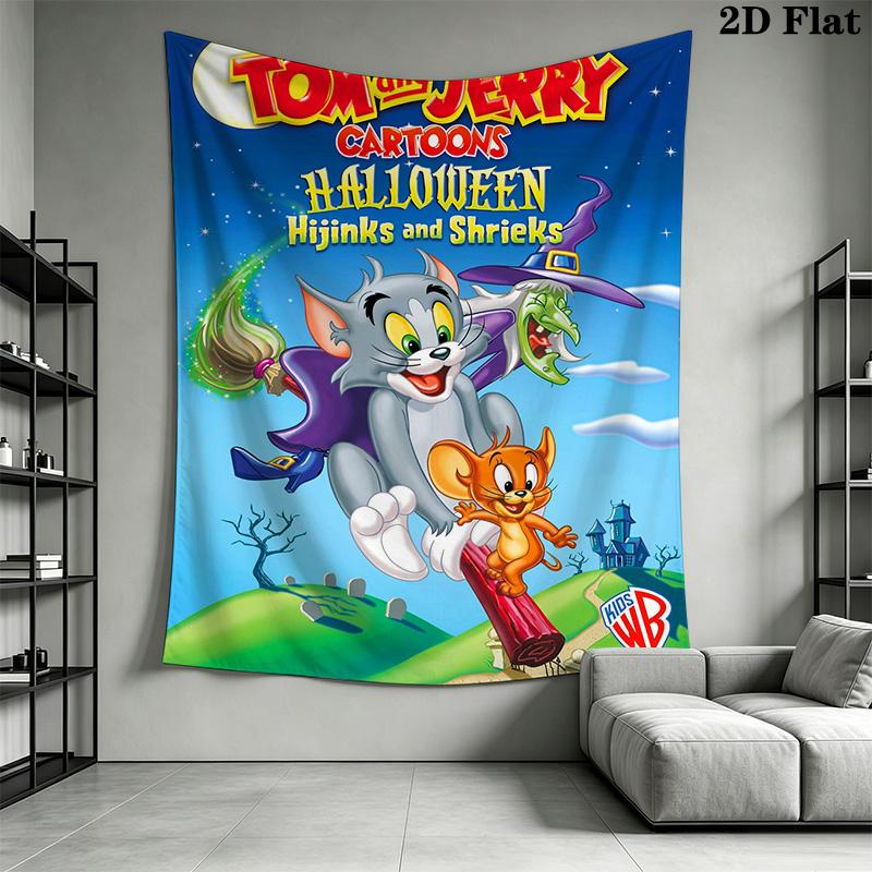 Tom Jerry Whimsical Adventure Tapestry Wallmounted Background Cloth Atmospheric Background Cloth Wall Decoration Background Wall Hanging Cloth