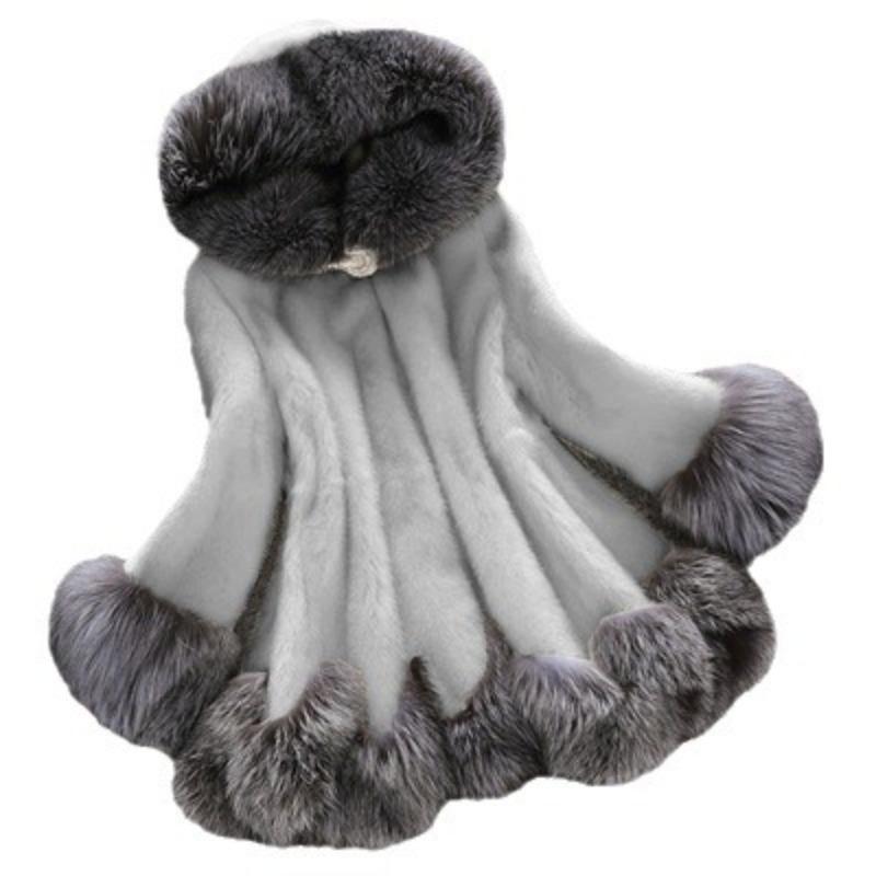 

Хутряна куртка пальто середньої та довгої довжини зимовий одяг великого розміру хутряний приталений з капюшоном хутро 2XL