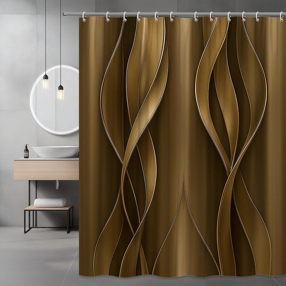 

Gold Wave Shower Curtain Abstract Pattern Modern Design Luxurious Bathroom Decor Elegant Metallic Texture Waterproof Non-Toxic W60H190(CM)-1 Pcs